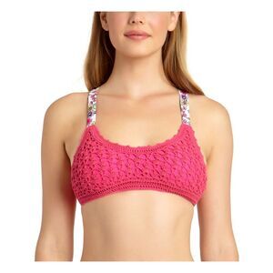 California Waves Women's Pink Removable Cups Crochet Tie Bralette Swimsuit Top L